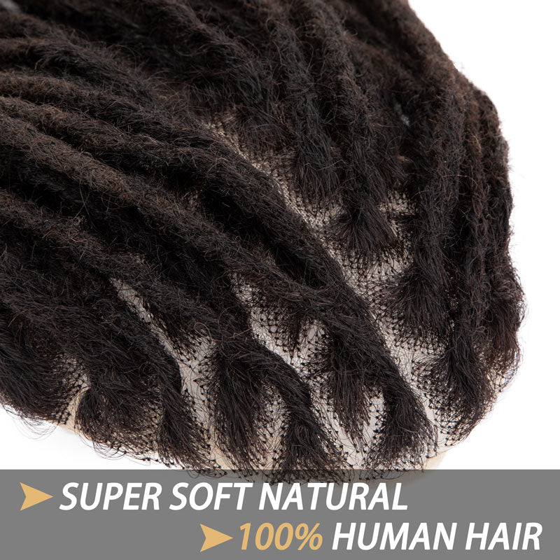 Unité de Base Afro Dreadlocks toupet Afro locs pour hommes noirs, tissage de cheveux 100% naturels, 8x10 pouces avec dentelle transparente
