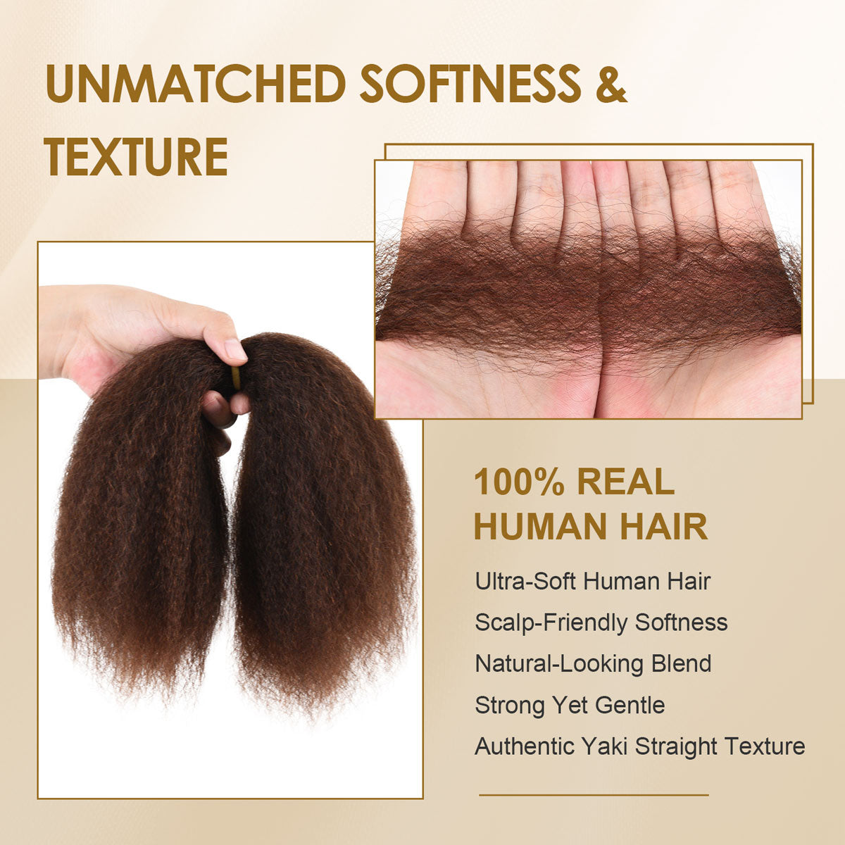 #4 Pre Stretched Braiding Hair for Twist Braids Kinky Straight Texture 100% Human Hair Extensions