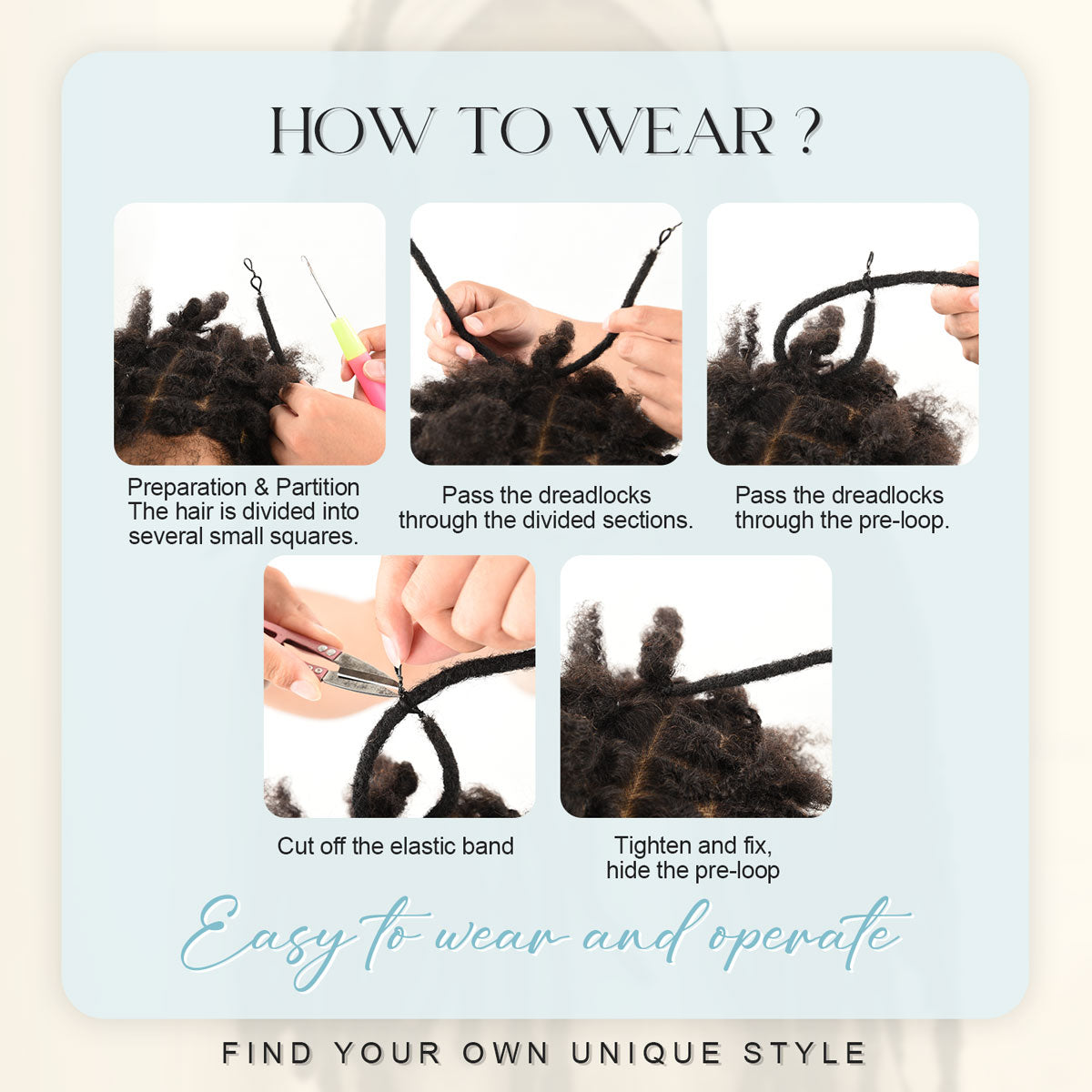 Pre-Looped Dreadlocks Extensions Human Hair For Men and Women Natural Black