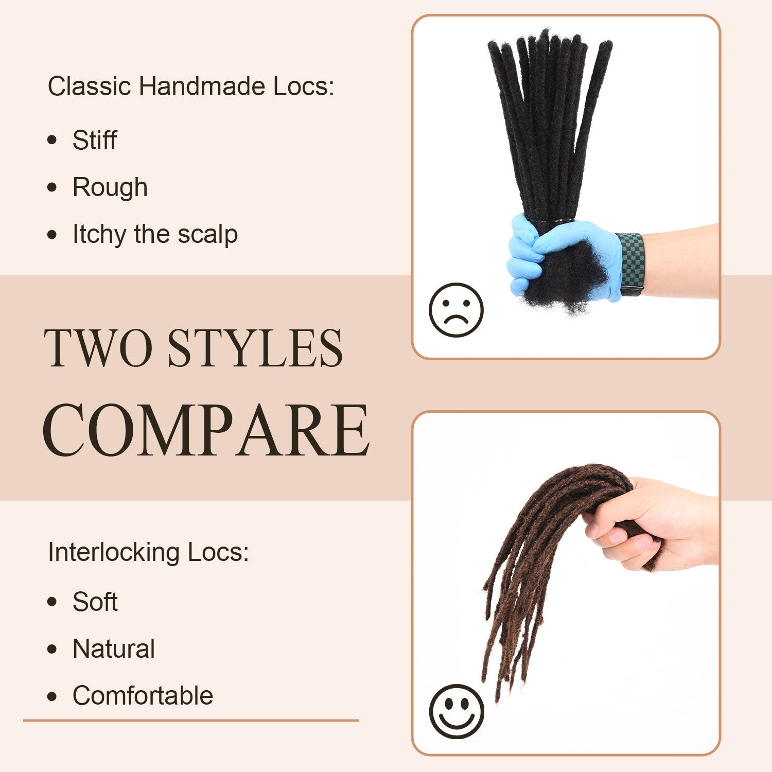 #4 Dark Brown Interlocking Locs 100% Real Human Hair Loc Extensions, Whole long hair, Full Handmade