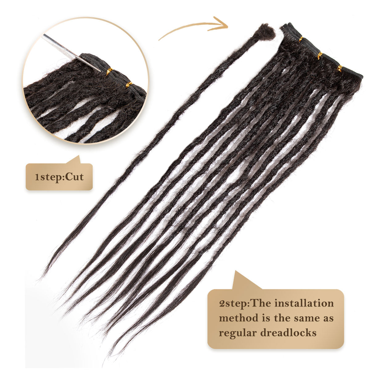 Straight Human Hair Dreadlocks Extensions Single Ended Handmade Locs For Men and Women 0.6cm Thickness