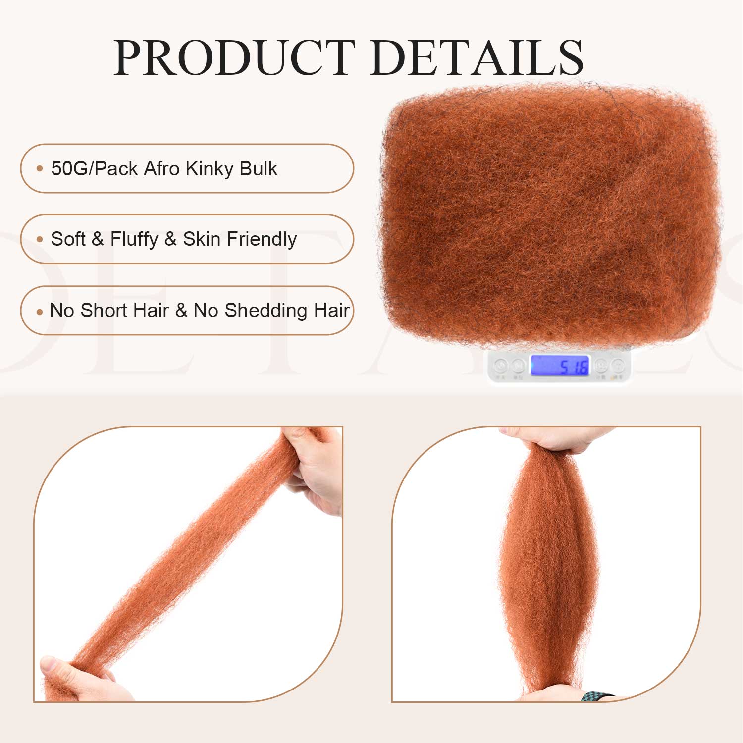 #350 Ginger Afro Kinky Bulk Human Hair for Dreadlocks/Braids/Twists/Repair Locs