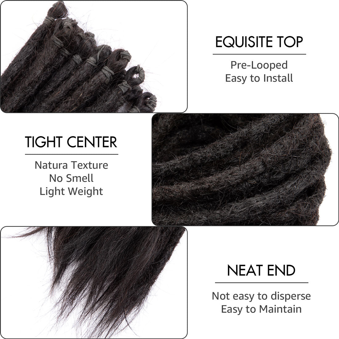 Pre-Looped Straight Human Hair Dreadlocks Extensions Single Ended Handmade Locs For Men and Women 0.6cm Thickness