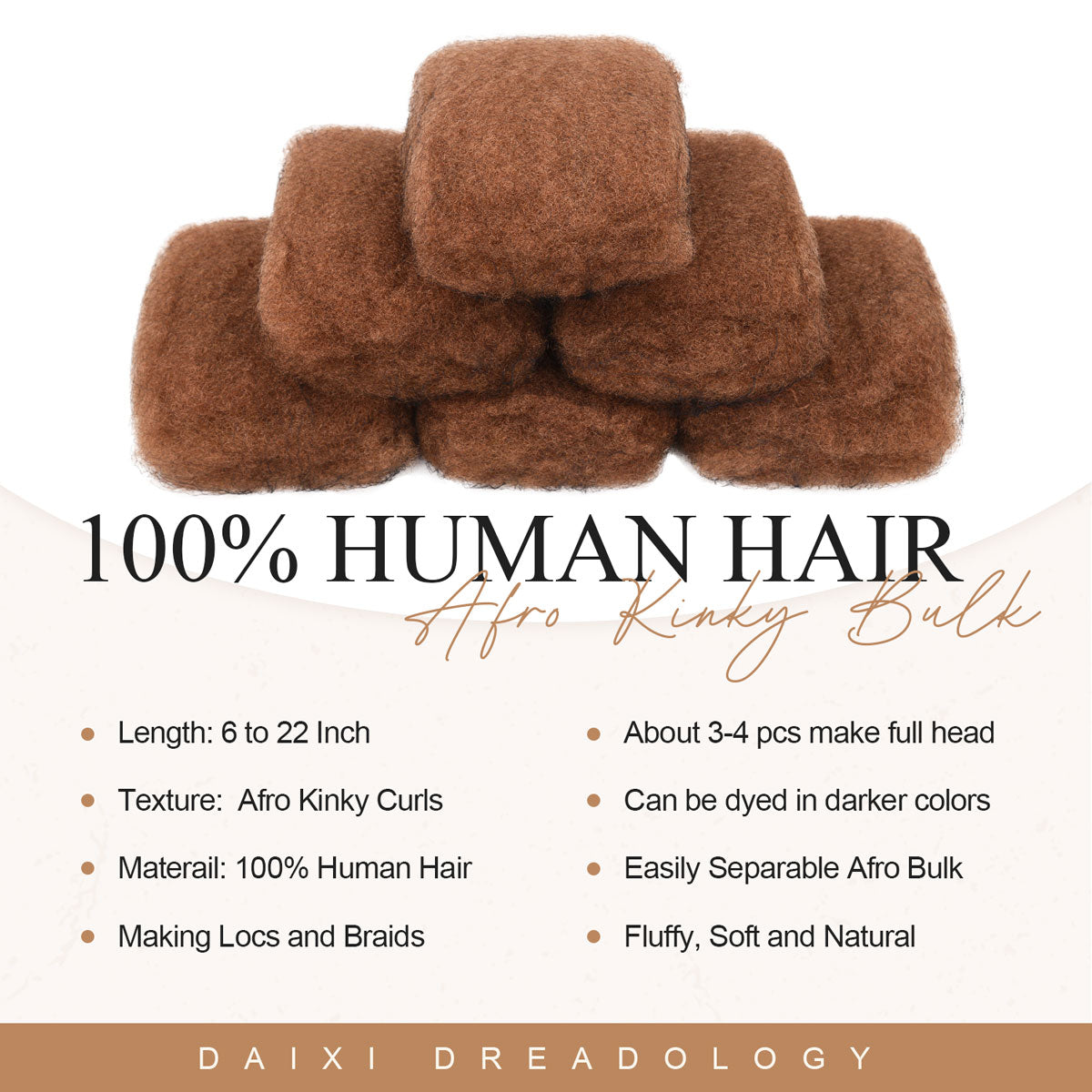#30 Afro Kinky Bulk Human Hair for Dreadlocks/Braids/Twists/Repair Locs