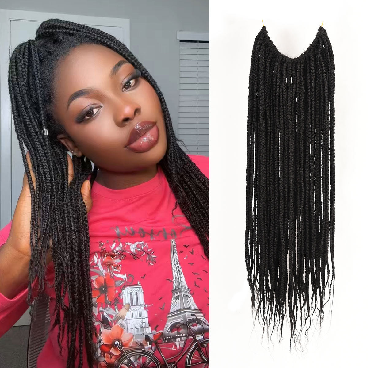 Pre-Looped Crochet Box Braids Human Hair,Natural Black