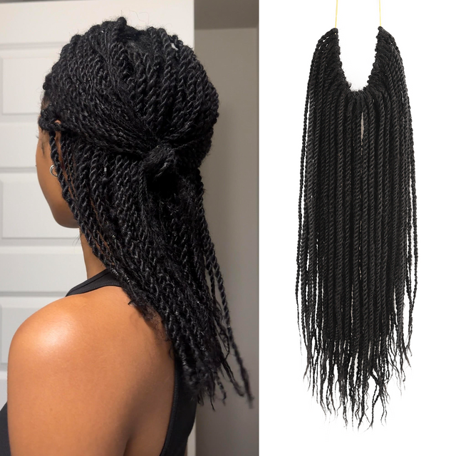 100% human hair natural black pre-looped mini twist extensions styled & bundle.