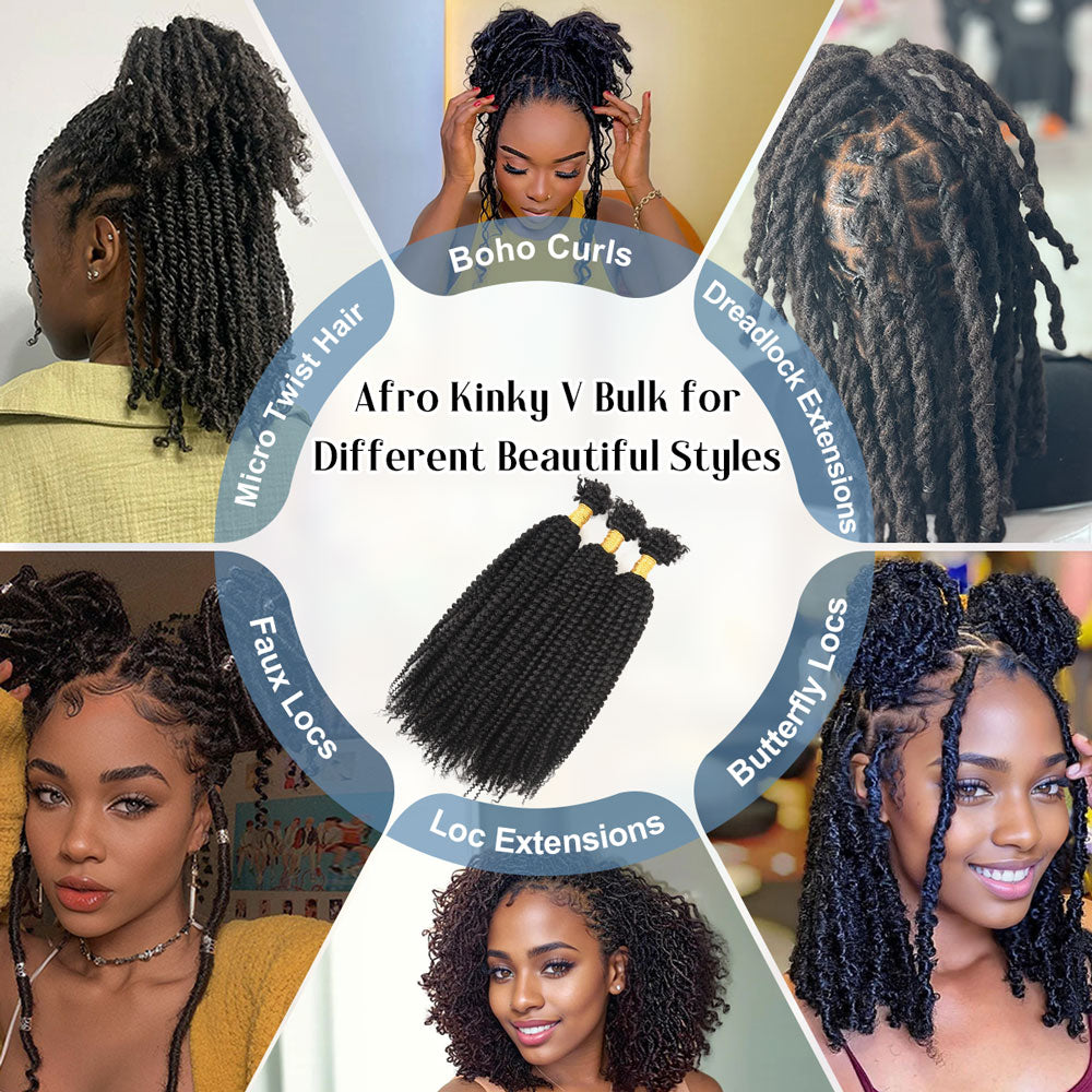 #4 Afro Kinky V Bulk Human Hair For Twist Crochet Braiding Hair 12-20 Inch