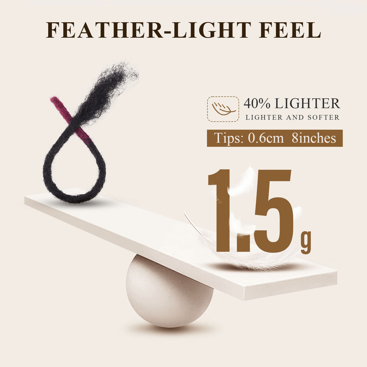Lightweight soft loc extensions weighing 1.5 grams per strand.