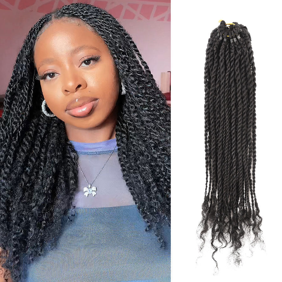Pre-Looped Mini Twist Human Hair Extensions Natural Black
