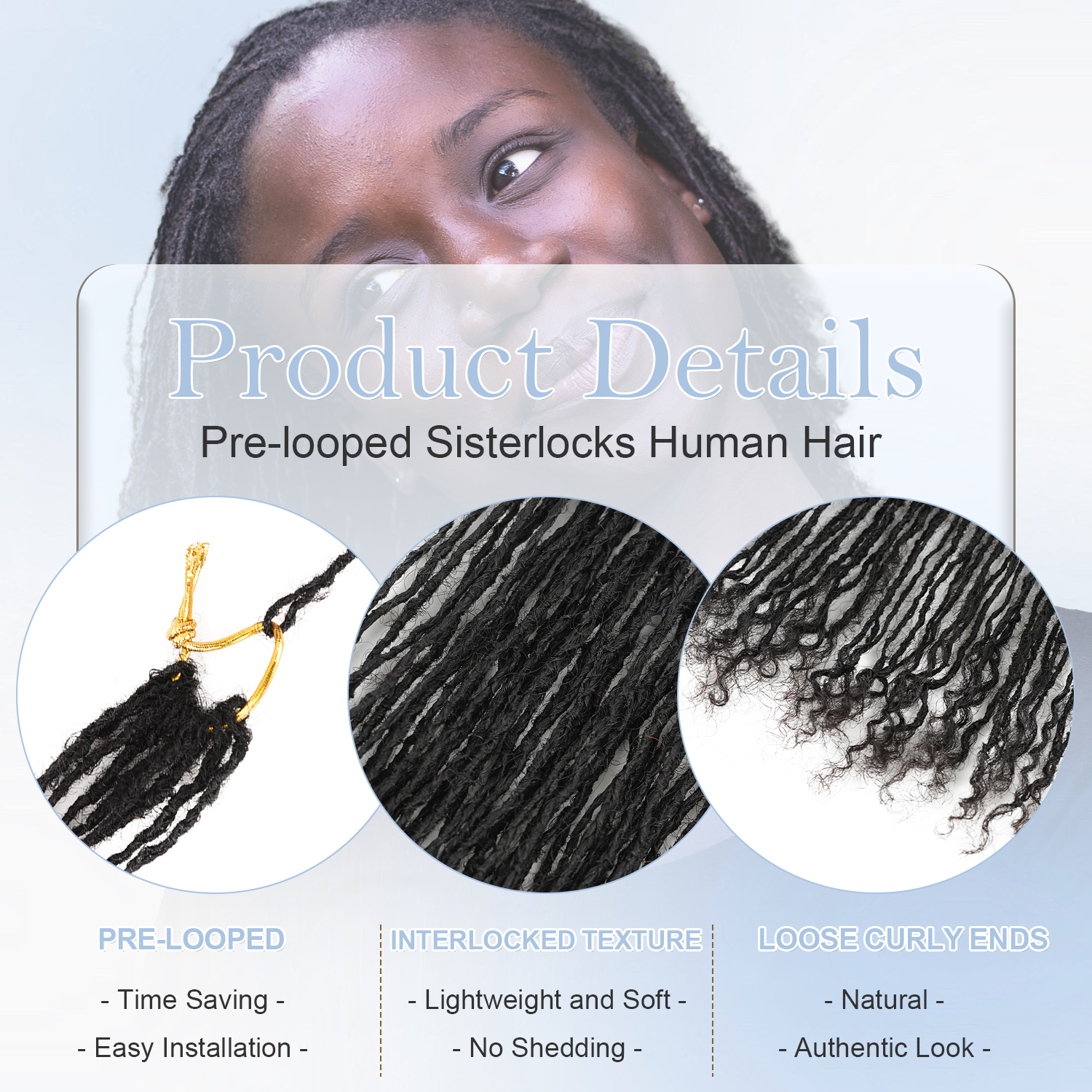 Pre-Looped Interlocking Sisterlocks Curly Tips 100οΌ
Real Micro Locs Extensions Human Hair, Full Handmade Natural Black