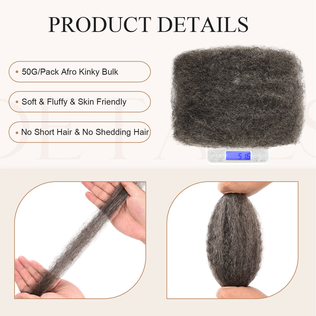 Salt and Pepper Afro Kinky Bulk Human Hair For Braiding Dreadlock Hair 4C 10 Inch