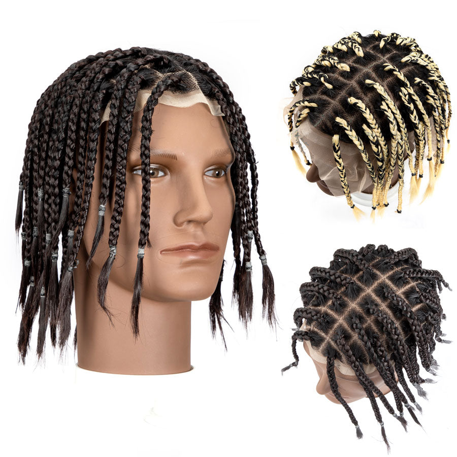 Afro Dreadlocks Toupee Afro locs Unité de base pour hommes noirs Unité de cheveux 100% cheveux humains 10x8 pouces avec dentelle transparente 1B # 10 pouces