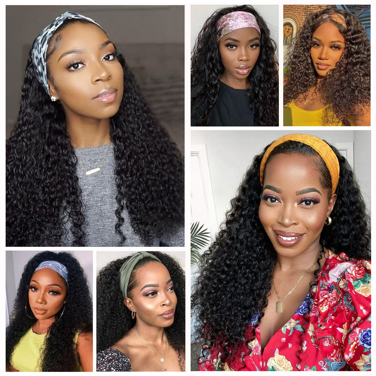 Jerry Curly Headband Wig Human Hair for Black Women Glueless None Wig Full Machine Made Natural Color