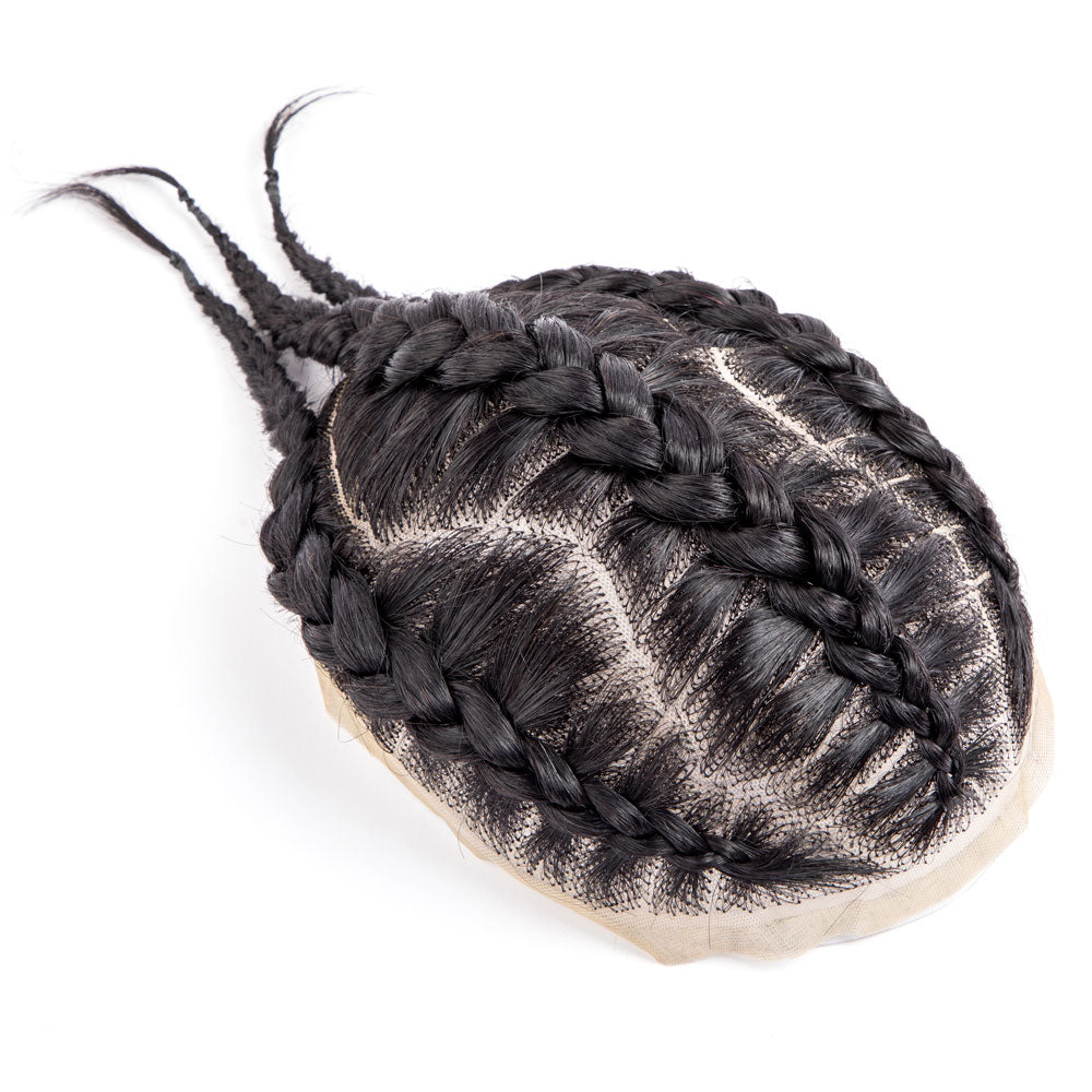 Cornrow Braids Toupee 8x10 inches Natural Black Human Hair Base unit with Transparent Lace