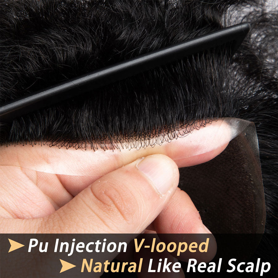 Afro Hair Toupee 4-6mm Curl 100% Human Hair Base Unit Natural Black