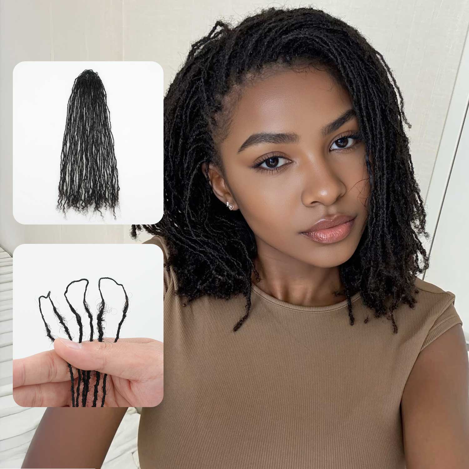 Interlocking Sisterlocks Feather Hair Extensions Curly Tips 100% Real Micro Loc Extensions Human Hair, Natural Black