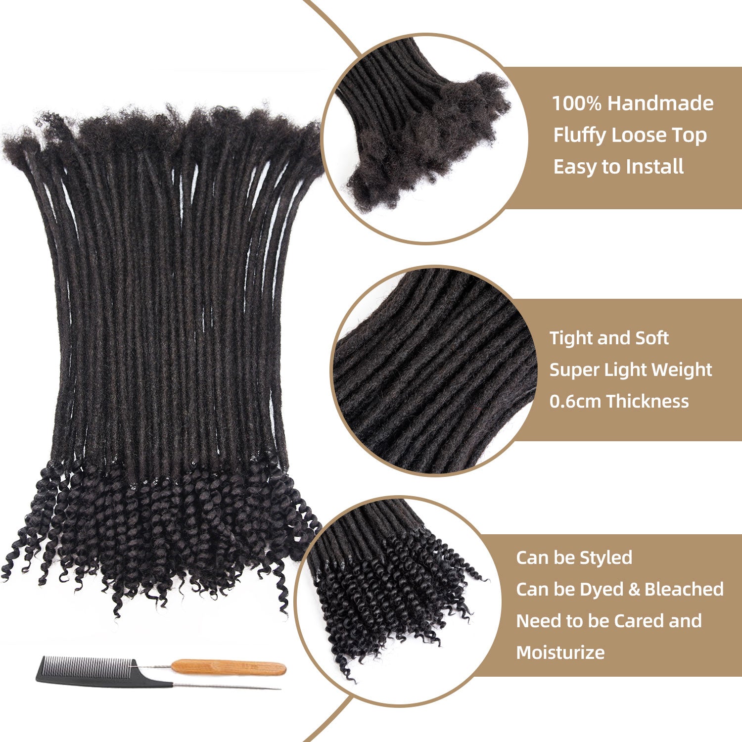 0.6cm Human Hair Loc Extensions with Curly Ends