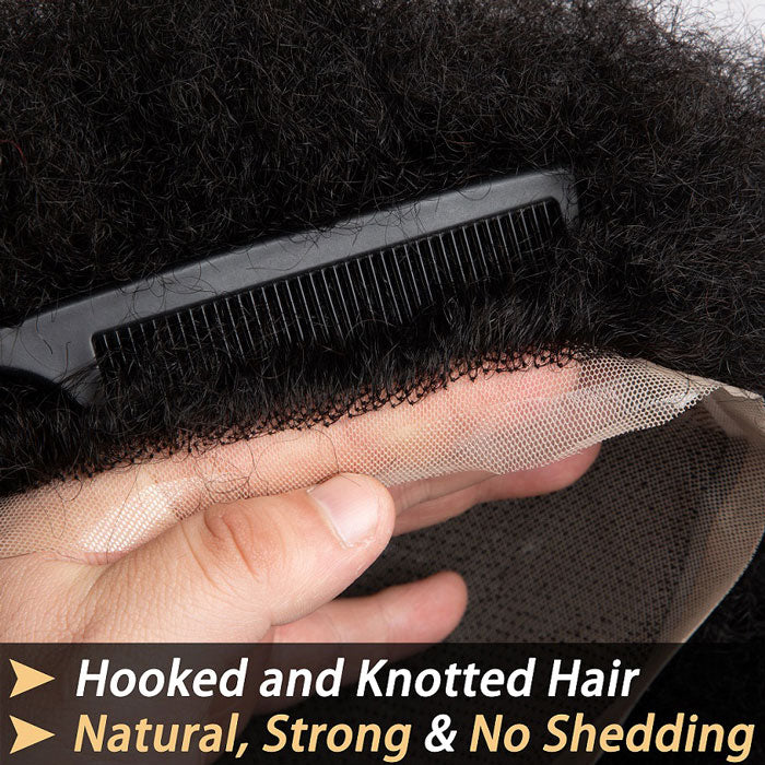 Afro Hair Toupee 4-6mm Curl 100% Human Hair Base Unit Natural Black