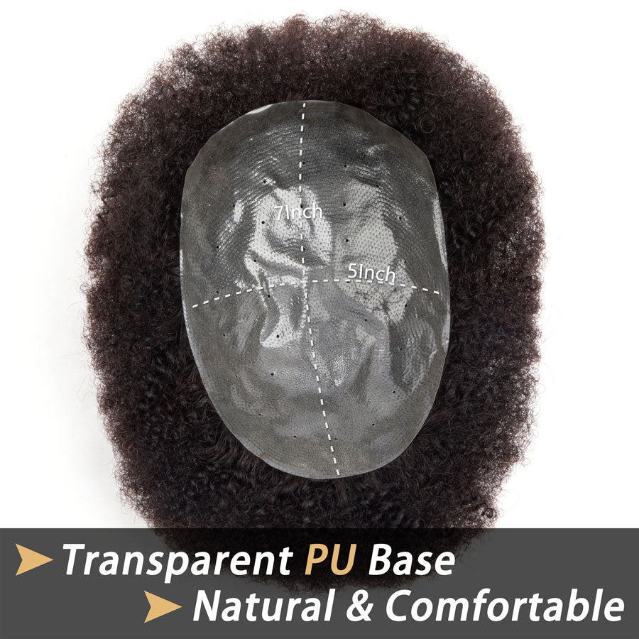 Afro Hair Toupee 4-6mm Curl 100% Human Hair Base Unit Natural Black
