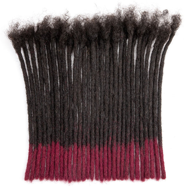 Handmade #T1B human hair dreadlocks with burgundy tips, 0.4-0.6cm thick