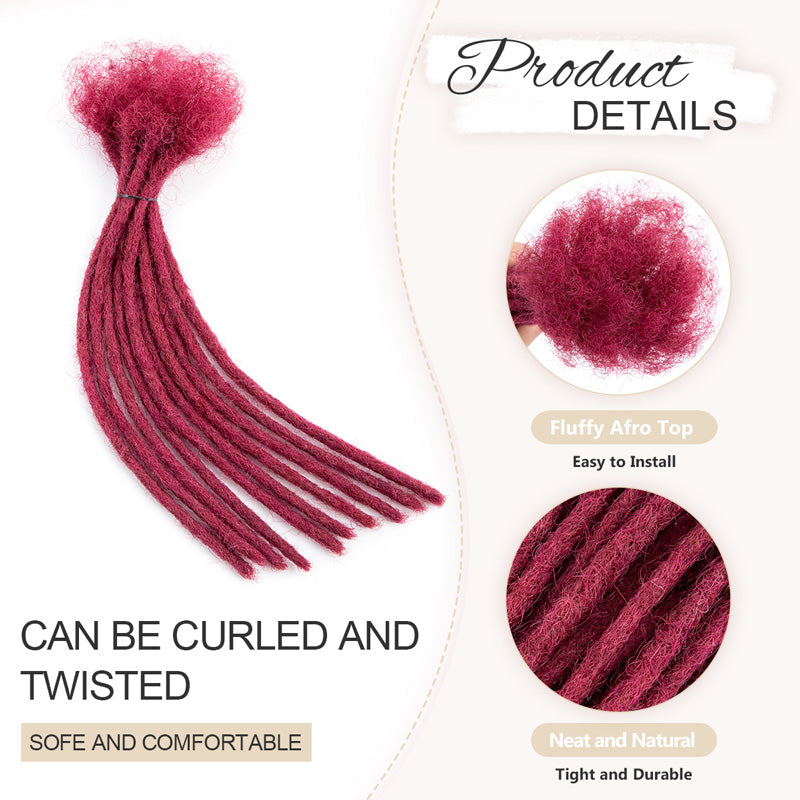 #Burgundy Colored Human Hair Dreadlocks Extensions Handmade Locs For Men and Women 0.4cm-0.8cm Thickness
