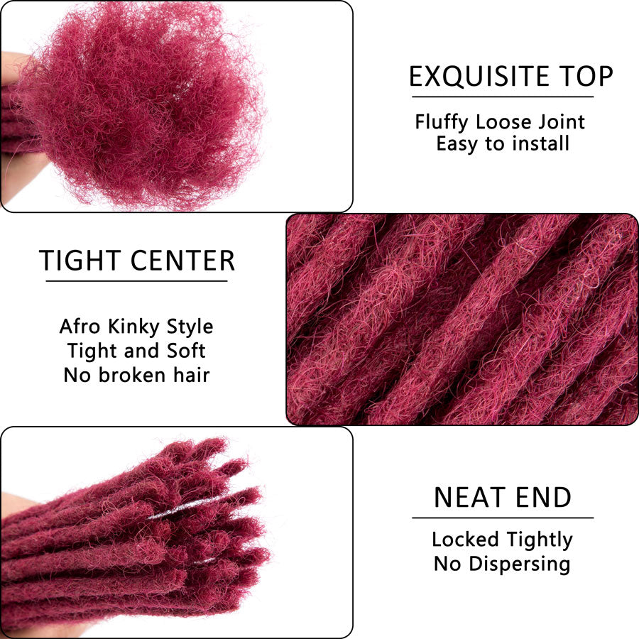 Bourgogne Dreads Extensions Bug # Cheveux Humains Dreadlocks 8 Pouces Locs Cheveux 0.4cm-0.8cm