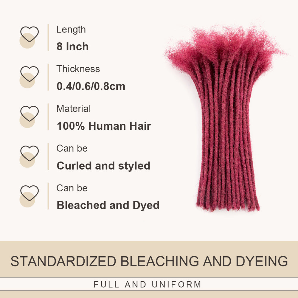Extensions de dreadlocks naturelles de couleur bordeaux #, Locs faits à la main, épaisseur de 0.4 à 0.8cm