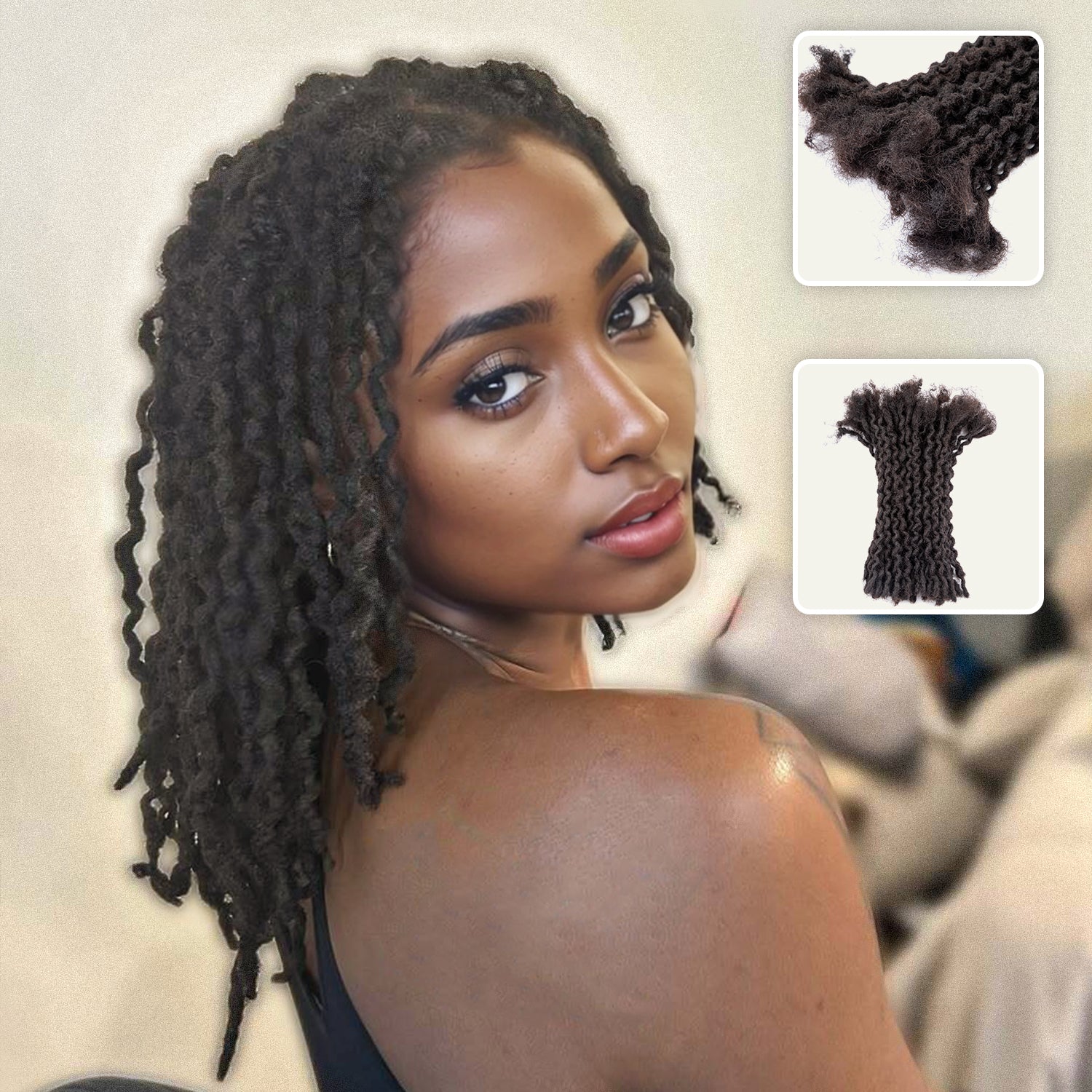 Curly Wave Dreadlocks Extensions Afro Human Hair Locs For Men and Women 0.4cm Thickness