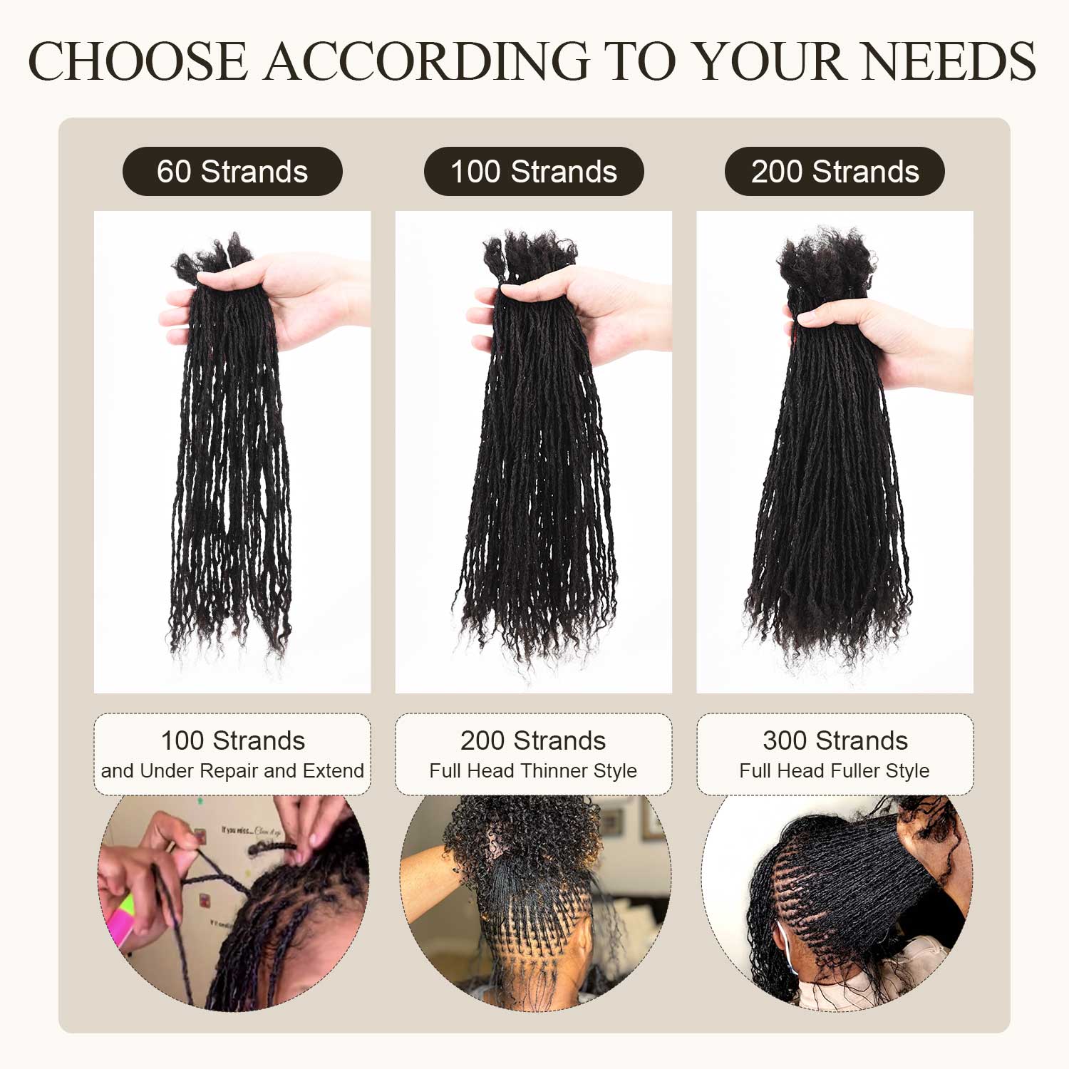 Curly Wave Sister Locs Interlocked 100% Real Human Hair Loc Extensions, Full Handmade Natural Black