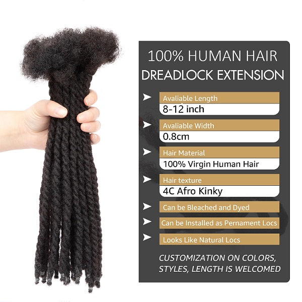 Two Strand Twist Human Hair Dreadlocks Styled Retwisting Starter Dreads Locs Extensions For Men and Women