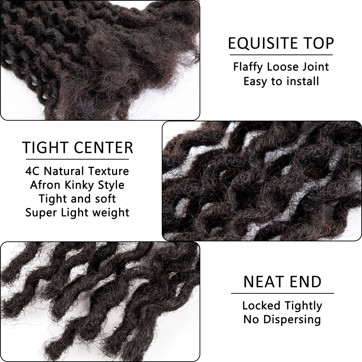 Dreadlocks Extensions Cheveux Humains Permanent Dreads Locs Extensions de Cheveux pour Retwist et Braid 0.4cm Thin (6-18 Inch)