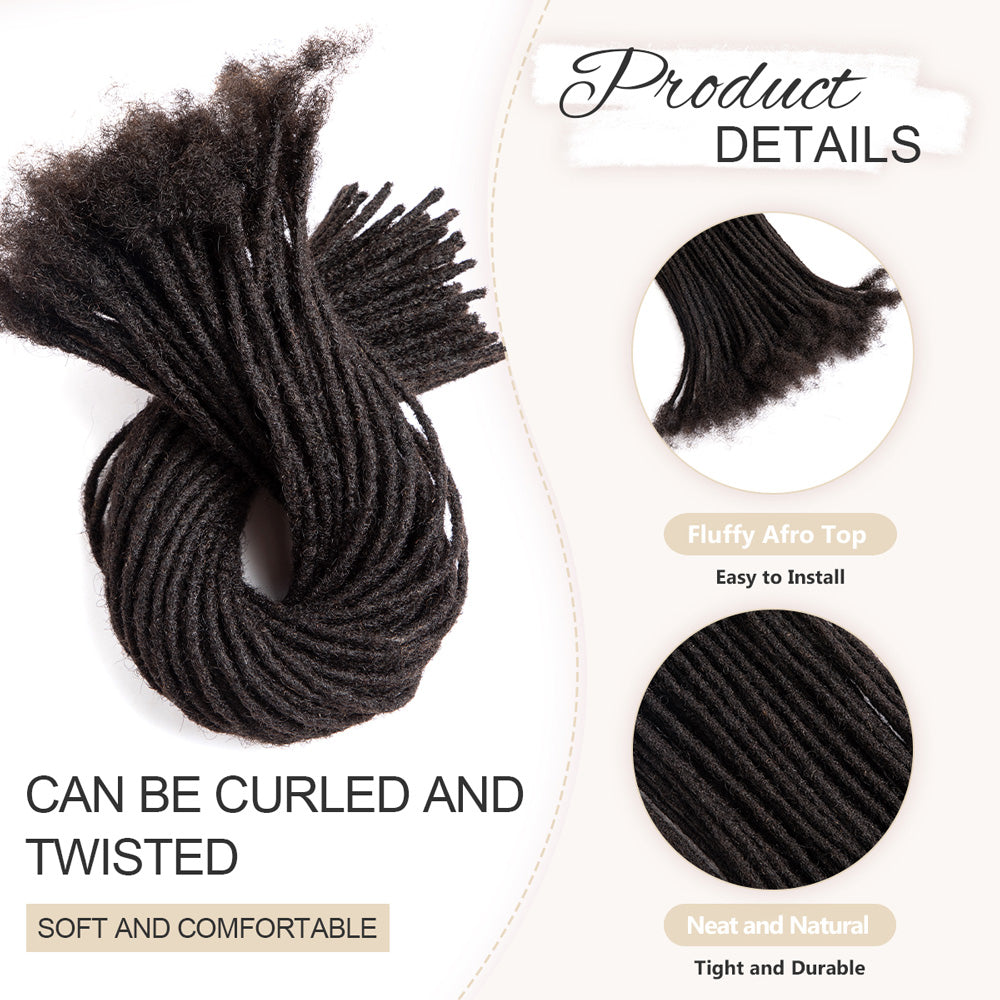 0.2cm Thickness Human Hair Dreadlock Extensions Locs Hair Extensions For Men and Women 4-18 Inch - Handmade 100% human hair dreadlock extensions: fluffy afro top, neat, durable locs.
