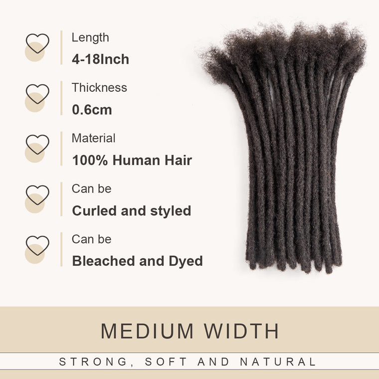 0.6cm Human Hair Dreadlocks Permanent Locs Extensions Afro Dreads For Men and Women (4-18 Inch) - 0.6cm human hair dreadlocks extensions for men and women, handmade Afro locs. Available in 4-18 inch.