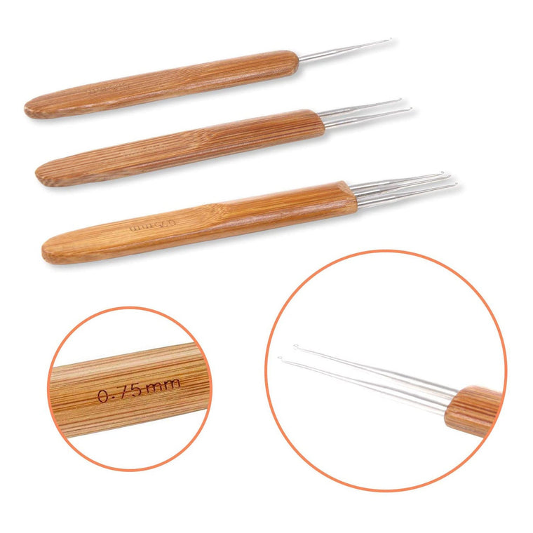 Daixi Dreadology Crochet Hook Wooden Handle Crochet Needle 0.5mm 0.75mm - Daixi Dreadology wooden handle crochet hooks, 0.5mm & 0.75mm metal tips.