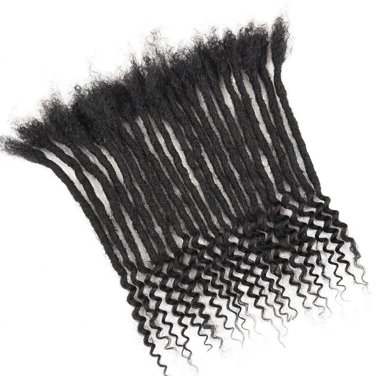 Human Hair Loc Extensions with Curly Ends, Full Handmade Whole Long Hair Production - Black human hair loc extensions with natural curly ends, handmade for full volume.
