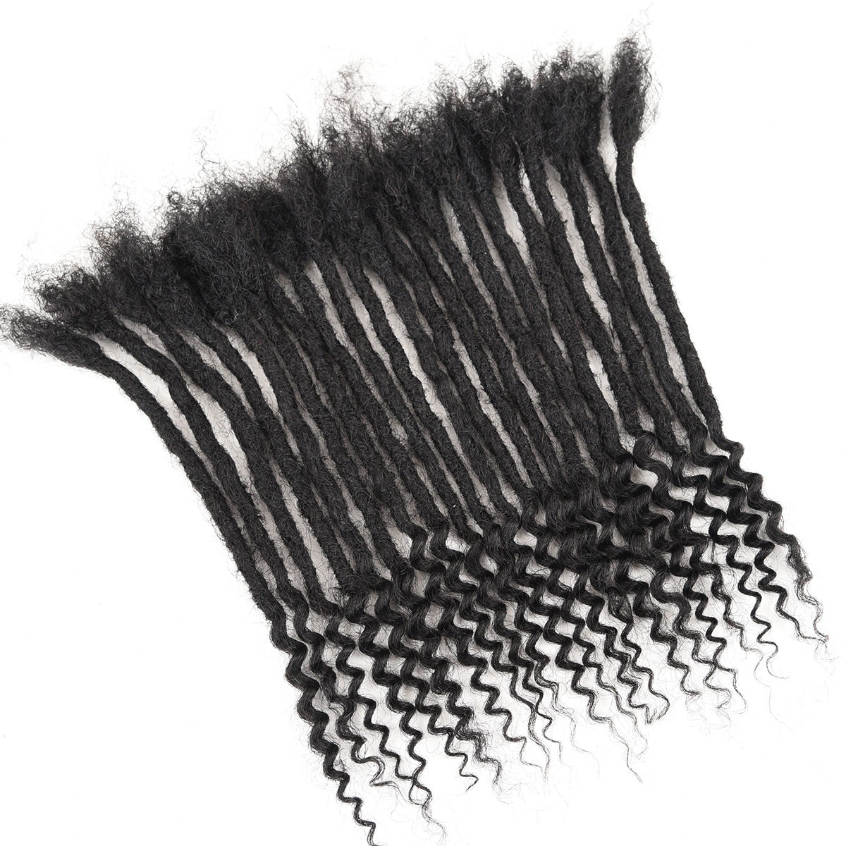Human Hair Loc Extensions with Curly Ends, Full Handmade Whole Long Hair Production - Black human hair loc extensions with natural curly ends, handmade for full volume.