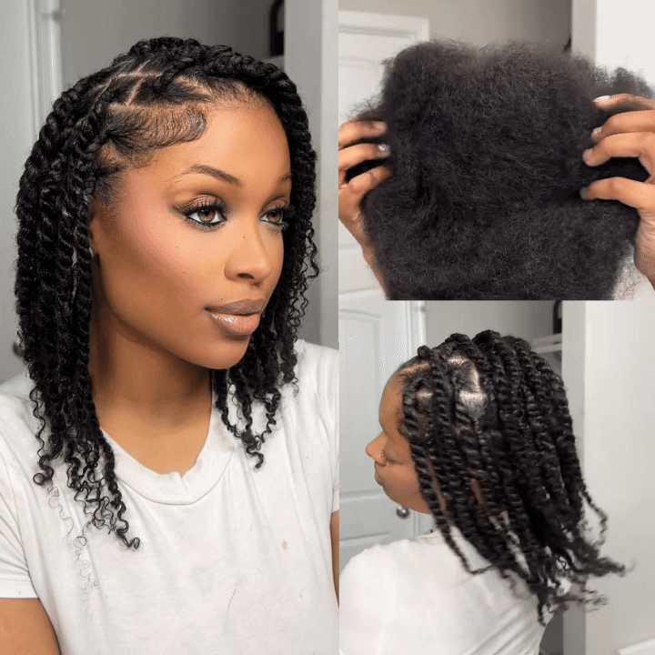 Afro Kinky Bulk Human Hair For Braiding Dreadlocks Hair 4C 8-22 Inch - Afro kinky bulk human hair, 4C texture, styled in braids for braiding and dreadlocks.