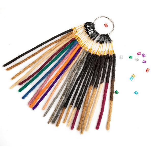 Daixi Dreadology Dreadlocks Color Ring - Daixi Dreadology dreadlocks color ring with numerous multi-colored hair samples.