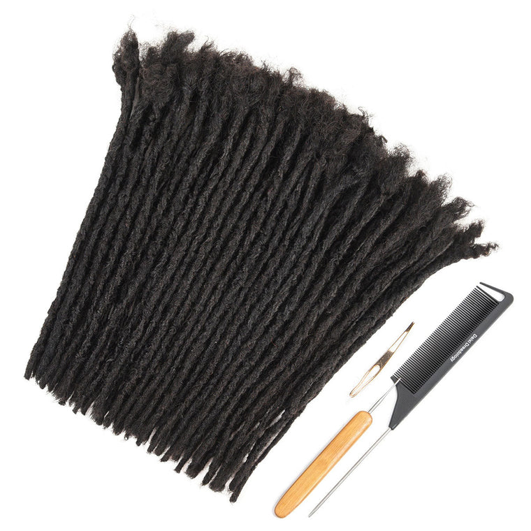 Interlocking Locs 100％ Real Human Hair Loc Extensions, Whole long hair, Full Handmade natural black - Natural black handmade 100% human hair interlocking loc extensions with Daixi Dreadology comb.