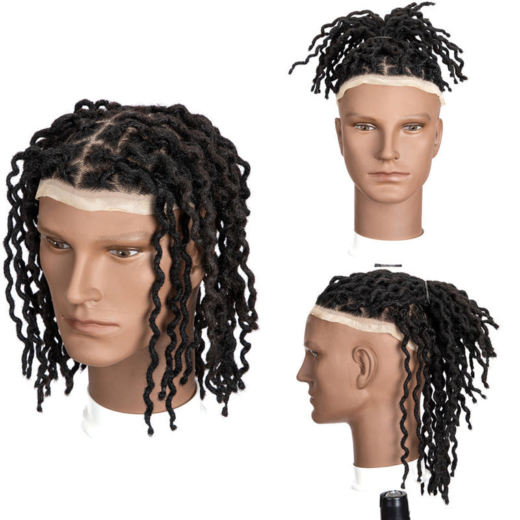Curly Dreadlocks Toupee Wave locs Base Unit 100% Human Hair 8x10inch - Black human hair curly dreadlocks toupee with transparent lace base, 8x10 inch.