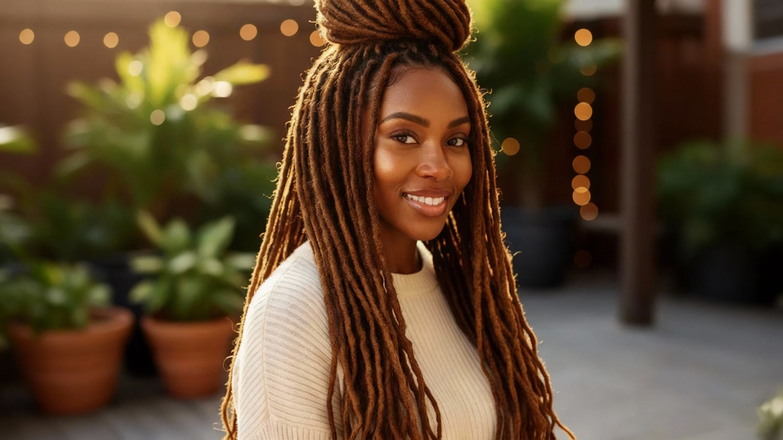Beautiful woman with long natural human hair dreadlock extensions