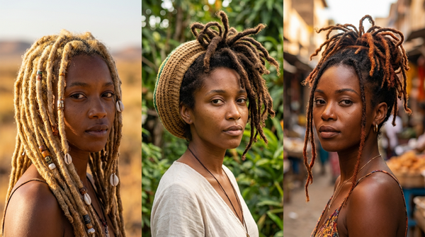 三种不同风格的loc发型并排展示