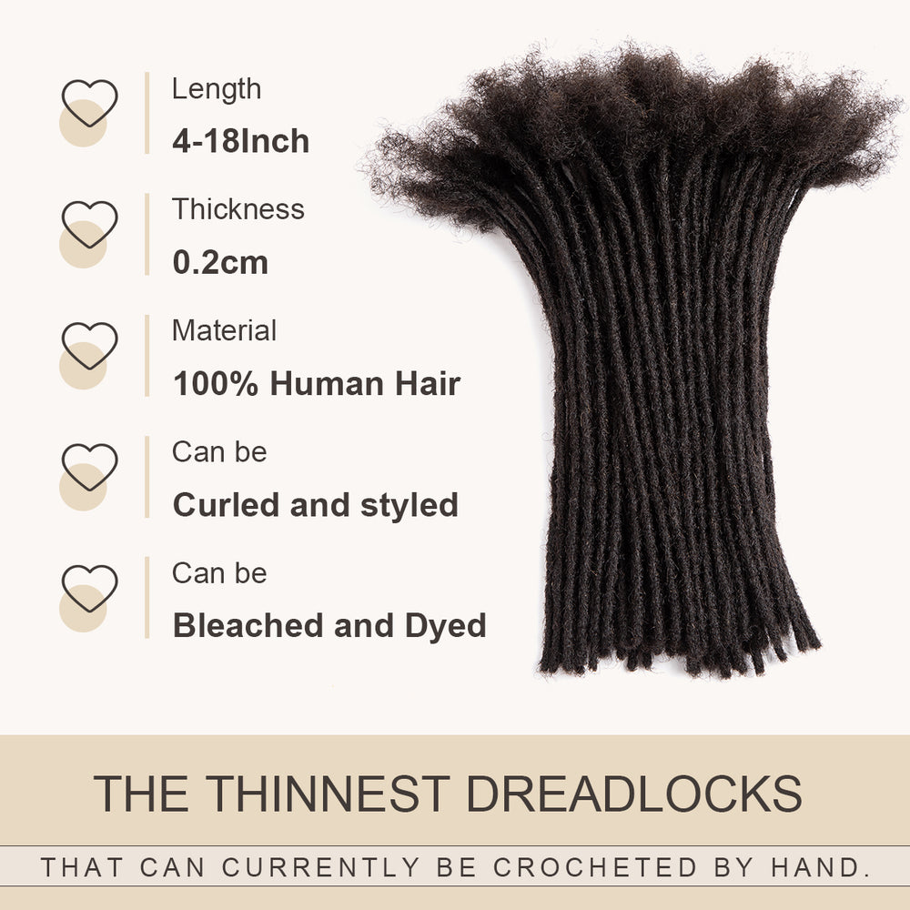4 Inch Dreadlocks 0.2cm Human Hair Dreadlock Extensions | 4-18 Inch