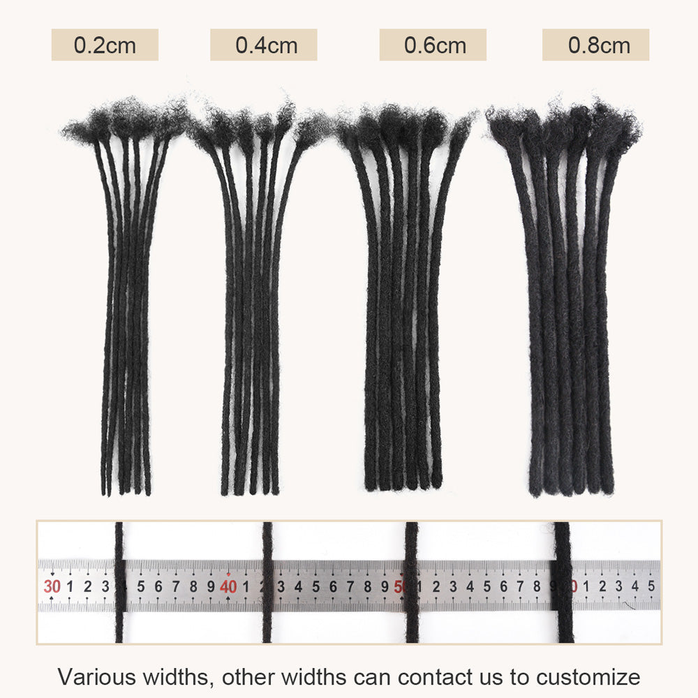 100％ Human Hair Loc Extensions for Black Men and Women, handmade, Natural Black, 0.4-0.8cm, Dreads 1.0