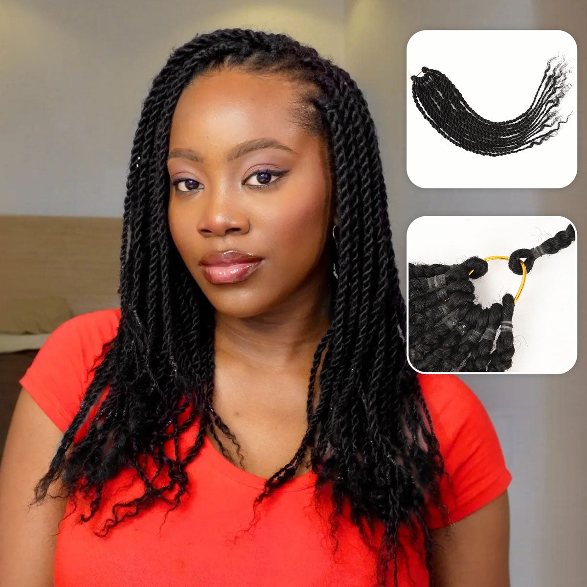 Pre-Looped Mini Twist Human Hair Extensions Natural Black
