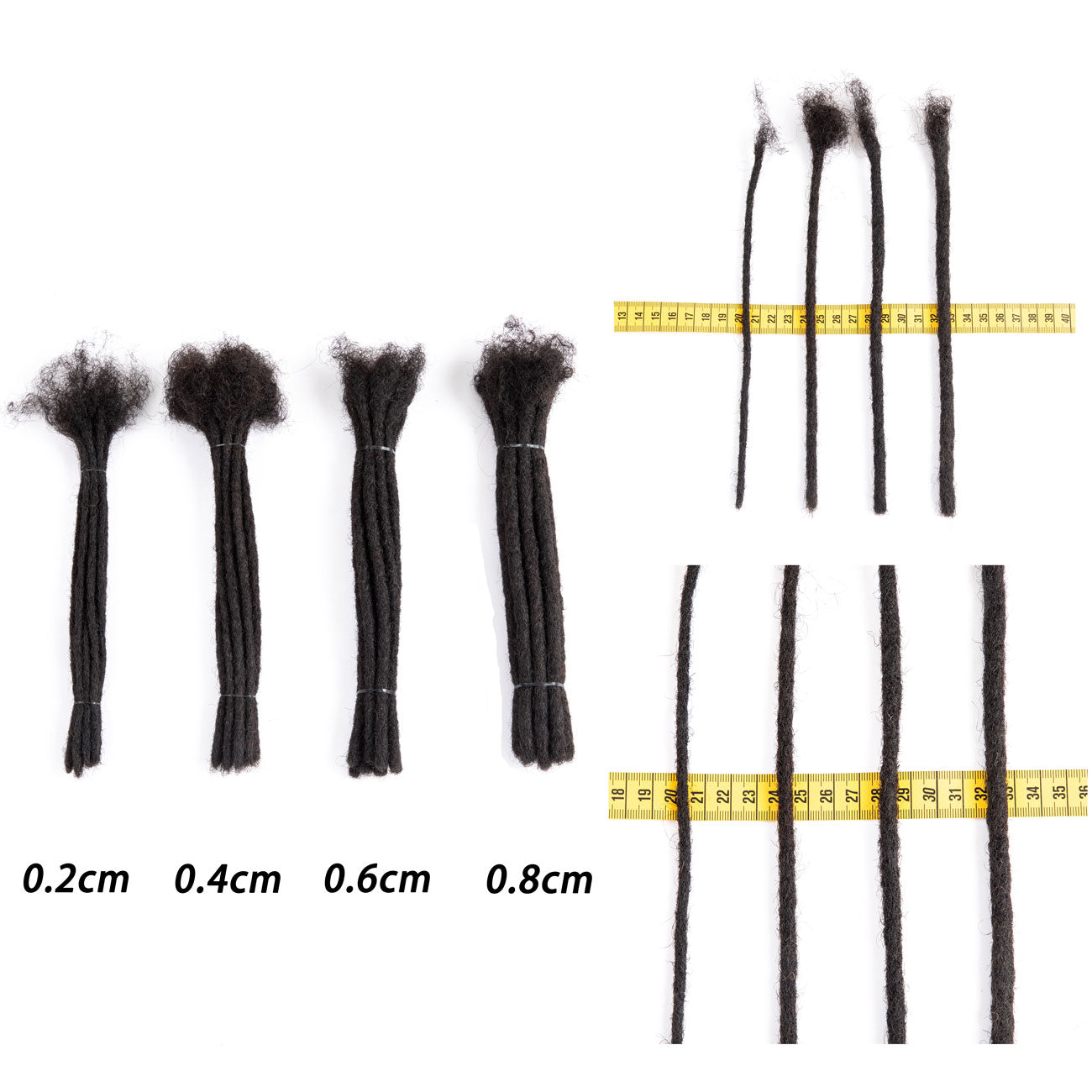 # T1B/30 pointes brunes couleur Extensions de dreadlocks de cheveux humains Locs faits à la main 0.4 cm-0.6 cm d'épaisseur