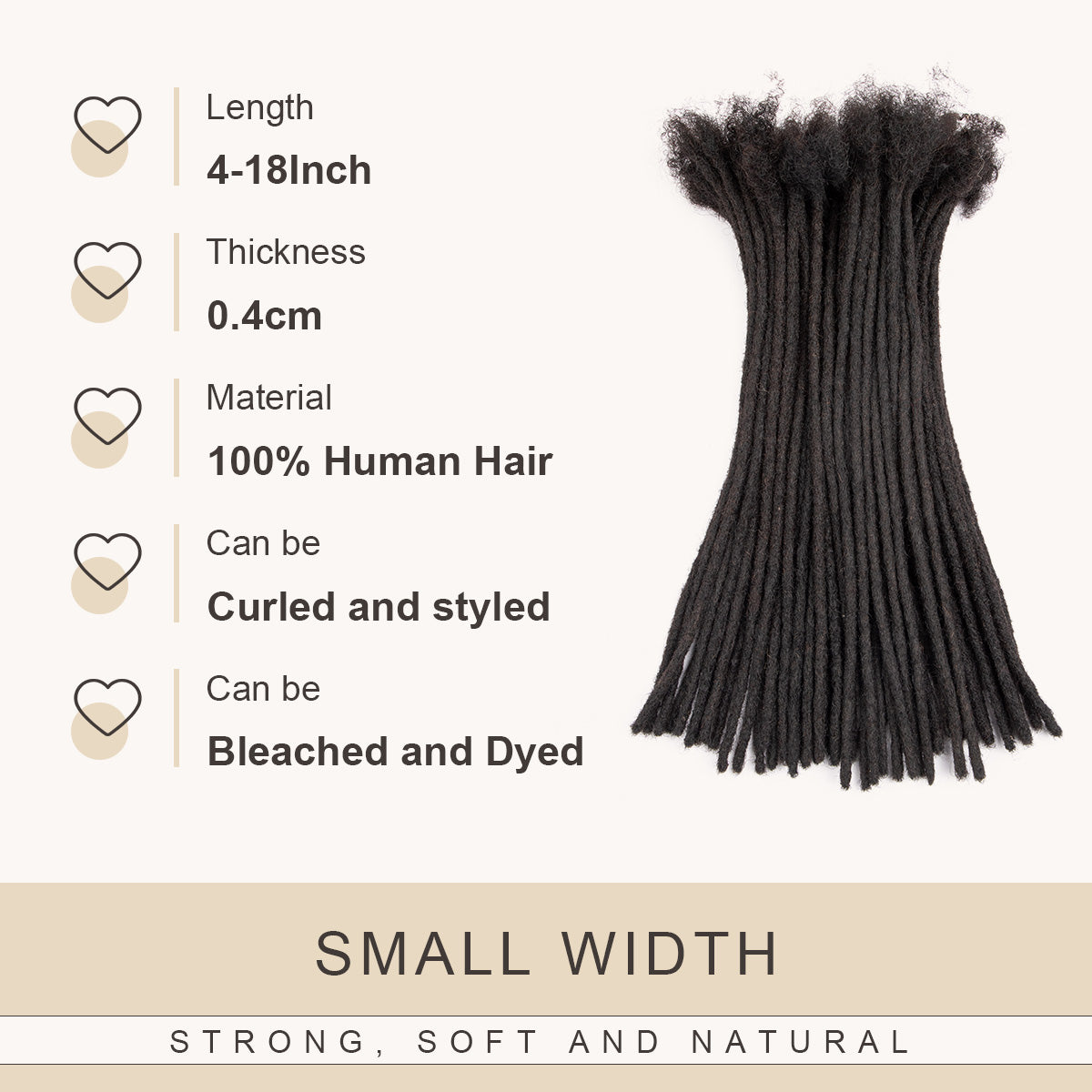 0.4cm Thickness Dreadlocks Extensions Human Hair Dreads Locs Hair Extensions For Men and Women 4-18 Inch