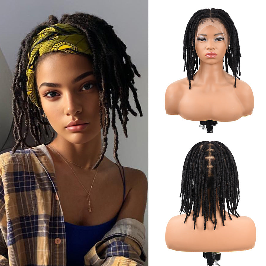 Interlocking Human Hair Dreadlocks Full Lace Wig 10 inches