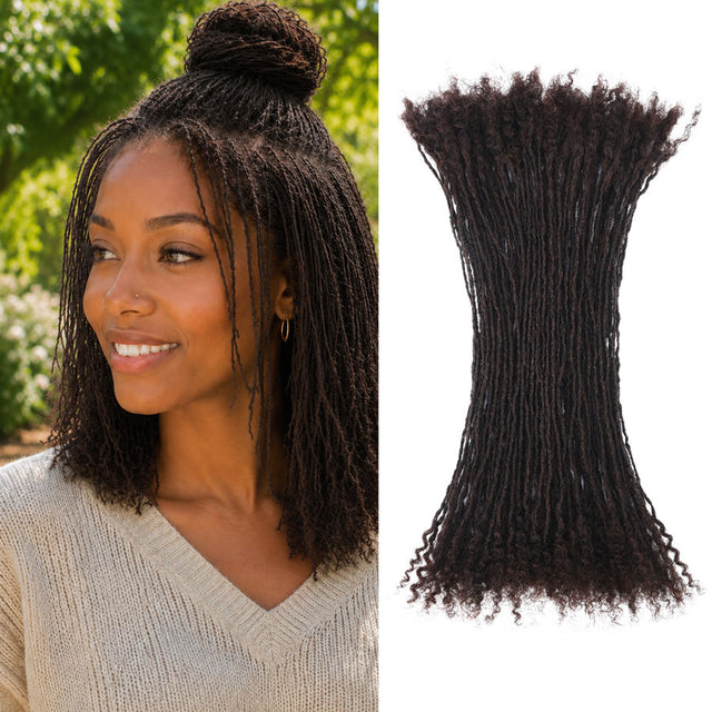 #2 Interlocking Sisterlocks Curly Tips 100％ Real Micro Locs Extensions Human Hair, Full Handmade