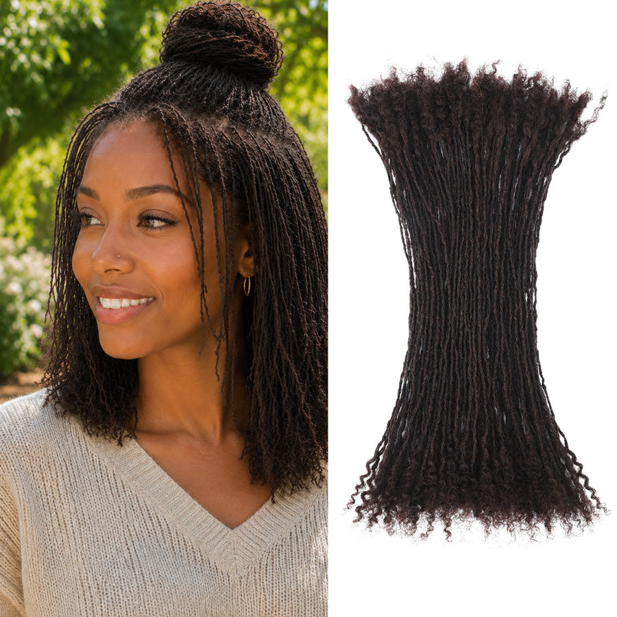 #2 Interlocking Sisterlocks Curly Tips 100％ Real Micro Locs Extensions Human Hair, Full Handmade
